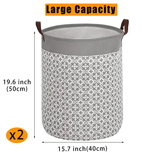 Yanzhi 2 Pcs Laundry Hamper With Leather Handles,20 Inch Tall Large Collapsible Round Laundry Basket,Separator Clothes Hamper Basket Foldable Laundry Organizer For Clothes Storage（Gray) #TOP1