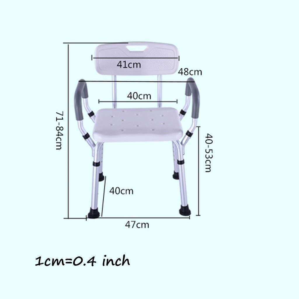 Taburete para Ducha Silla de baño Asiento de baño Ajustable en Altura Listo para Vestir Aluminio Ligero con apoyabrazos con Respaldo Antideslizante Discapacitados Ancianos