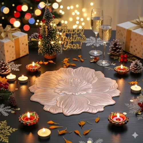 Image of HomeCloud PVC Material Round Shape Table Mat, Dining Table Mat,Table Placemats, Round Mats,Best for Bed-Side Table /Center Table, Dining Table /Shelves (Rose Rosegold, Set of 1)