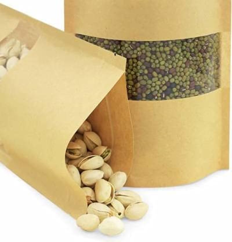 Image of Esko Stand Up Ziplock Pouch - Reusable, Airtight Kraft Paper Storage Pouch (Brown) | 120X200 (Pack Of 100) - 12 Cm, 20 Cm