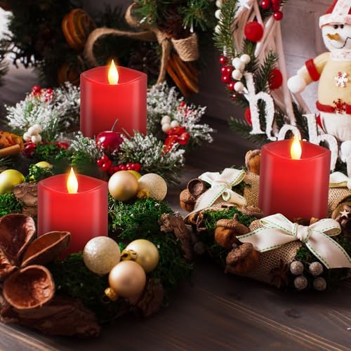 Image of 3x3 Flickering Flameless Candles Set of 3, LED Battery Candles,with Timer, 3 inch Flameless Candles with Remote, for Holiday Home Decor,Red
