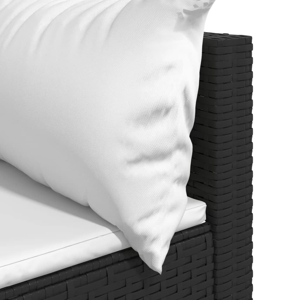 Divano Angolare da Giardino con Cuscini in Polyrattan Nero, Set Giardino Esterno, Set Mobili da Giardino, Salotto da Giardino Esterno in Rattan Per Esterno Piscina Balcone