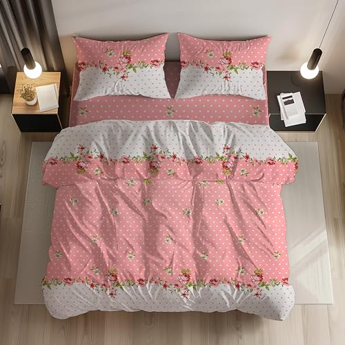 Image of LOOMLYFE 300 TC All Season King Size AC Comforter || Blanket || Duvet for Double Bed with 1 Flat Bedsheet and 2 Large Pillow Covers - 4 Piece Comforter Set - PinkCenterFlower