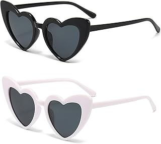 2 Stück Herz Sonnenbrille, Retro Herz Sonnenbrille für Damen, Sonnenbrille Damen Vintage Herzform, Herz Brille Schwarz Wei...