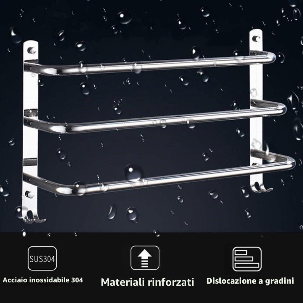 Portasciugamani Muro Portasciugamani da Parete Porta Salviette da Bagno Acciaio Inox Portasciugamani Impermeabile Portasciugamano per Cucina (63CM, Cromo)