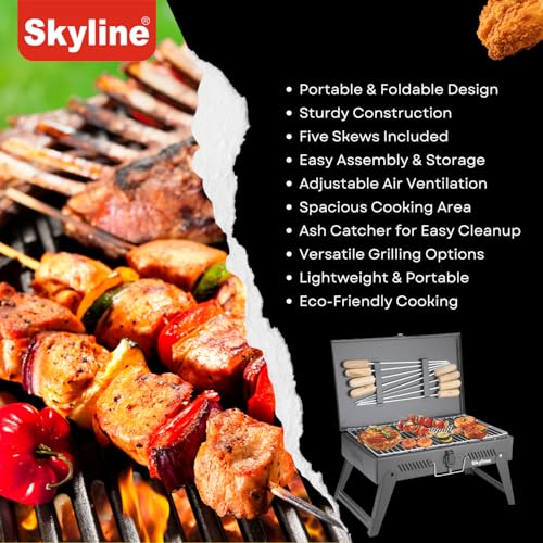Image of Skyline Charcoal Barbeque Breifcase with 8 Skews | Black