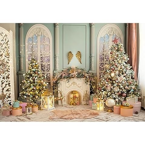 OFILA Elegant Christmas Backdrop 10x8ft Fabric Christmas Interior Fireplace Photos Home Christmas Photos Backdrop Kids Christmas Pictures Background Christmas Party Studio Backdrop Cover
