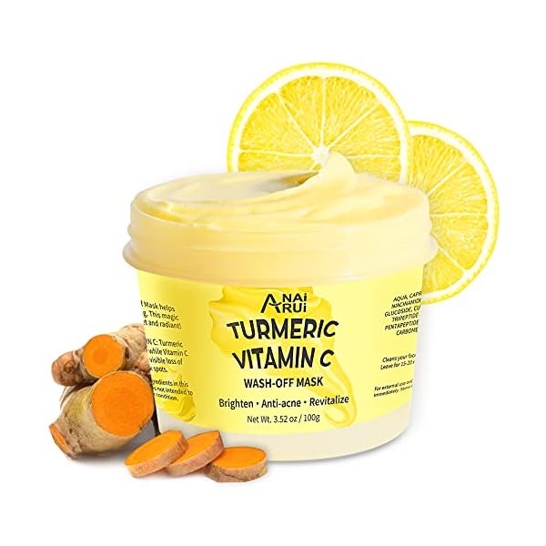 ANAIRUI-Turmeric-Vitamin-C-Wash-off-Facial-Mask-Soothing-Acne-Dark-Spots-Hydrate-Glow-Ice-Cream-Mask-Hydrating-Revitalizing-Boost-Radiance-and-Collagen-for-Dry-Dull-Skin-352-oz ANAI RUI Turmeric Vitamin C Face Mask, Facial Mask Hydrating, Glow Ice-Cream Mask, Revitalizing, Boost Radiance for Dry, Dull Skin, 3.52 ozâ¦