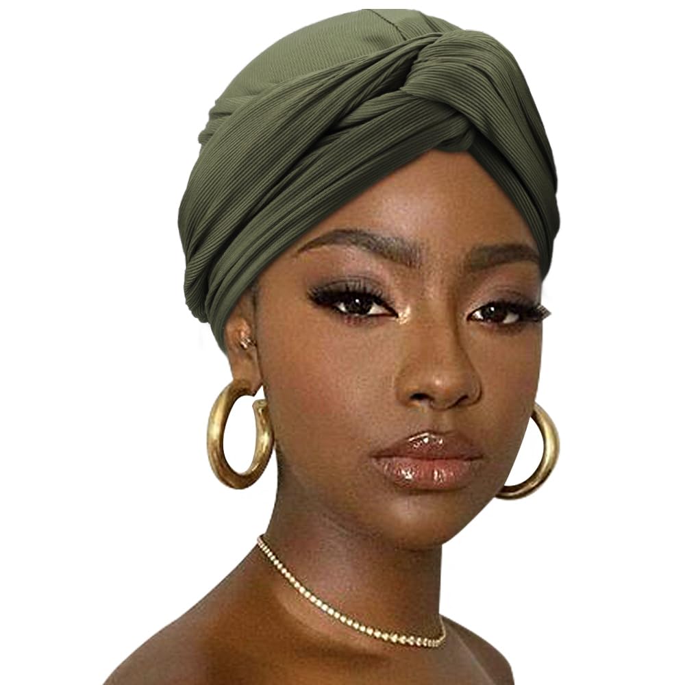 DRESHOW Hair Wrap para Mujeres Acanalado Suave Turbante Stretch Jersey Cabeza Bufanda Transpirable Ligero Turbante Color Sólido