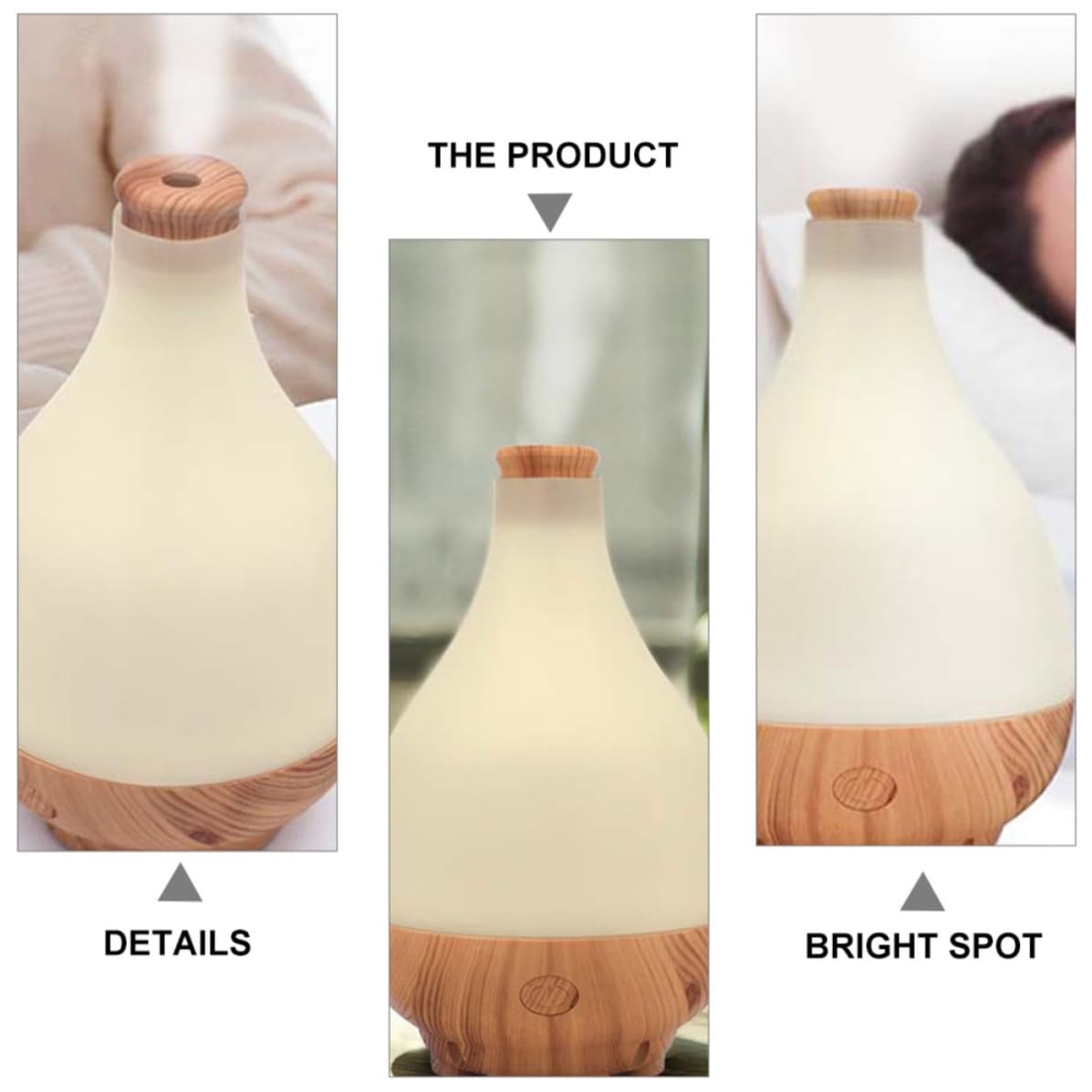 USHOBE Humidificador de Aromaterapia de Sobremesa Luz LED de Colores, Madera Natural, Humidifica el Aire y Hidrata la Epidermis, Adecuado para Casa y Spa