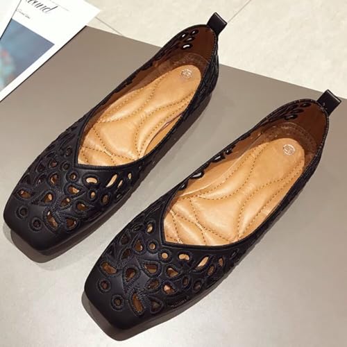 WENJIAZHIZHI Women's Floral Ballet Flats Comfortable Dress Shoes Square Toe Slip on Flat Shoes with Breathable Eyelets2