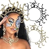 BASEMMAHER 2Pcs Halloween Medusa Snake Headband Greek Goddess Headdress Cosplay Costume Headpiece Egypt Black Gold Snake Hair Accessories for Women Girls Halloween Masquerade Party Supplies
