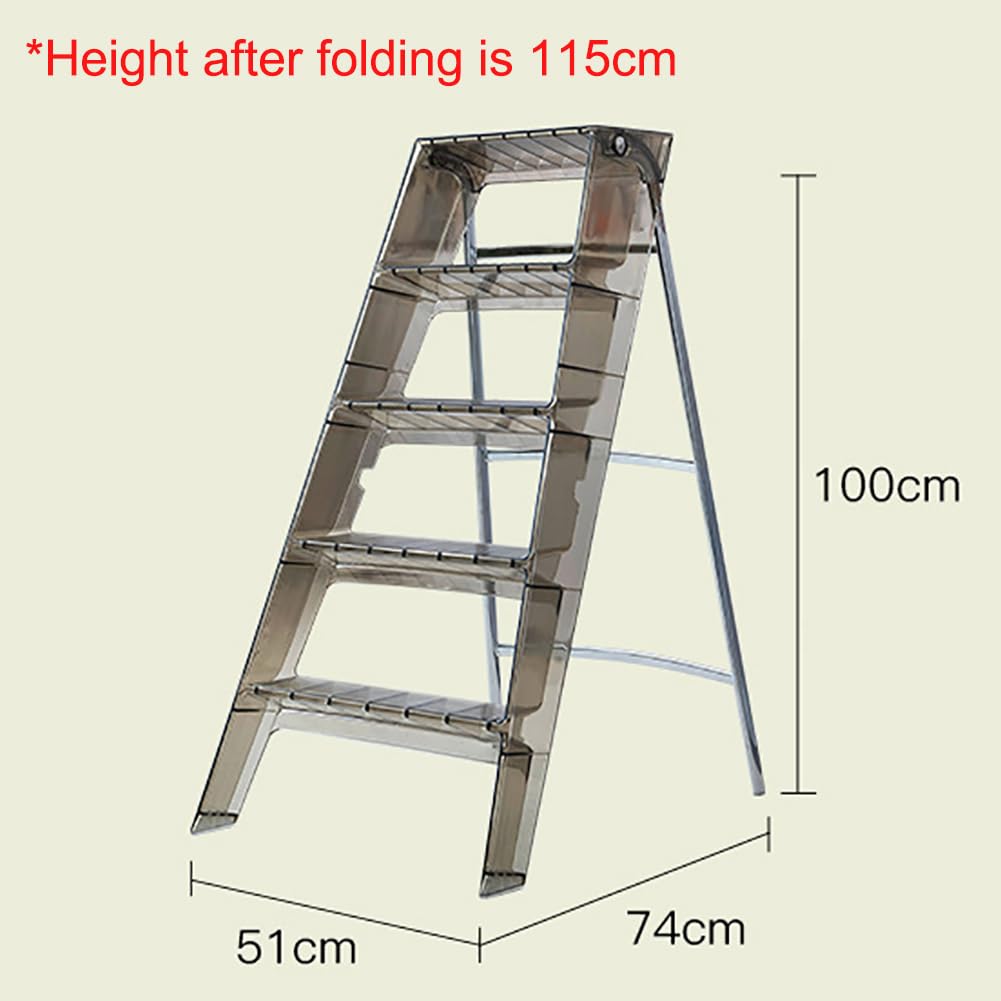 Escalera plegable, taburete de almacenamiento acrílico multifuncional para jardines, exteriores, bibliotecas, diseño portátil de 5 escalones