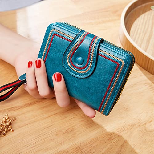 Women Wallet Oil Wax Leather Hasp Wallet Female Purses Lady Purse Clutch Bag Wallet，A-9.5 cm