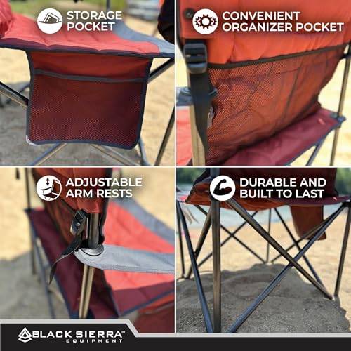 Black Sierra Oversize XL Camping Chair Supports 500 lbs, Padded Folding Outdoor Chair w/ 2 Cupholders and Carrybag, Heavy Duty Portable Collapsible Camp Chair Perfect for Sports, RV, Lawn, Beach (Red) - Thumbnail 3