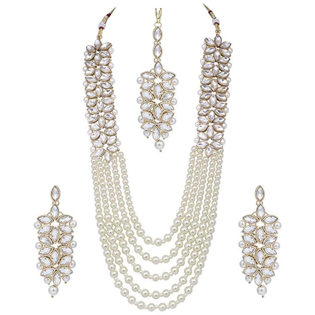 A3S Collection The Trends kundan pearl rani haar necklace set with earring and maang tikka for girls and women (B0B53ZGJGG) Amazon Price History, Amazon Price Tracker