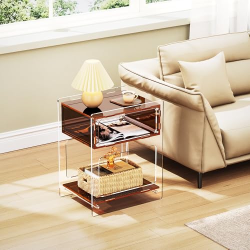 solaround Tavolino da Salotto, in Acrilico, Comodino Tavolini Bassi, per Soggiorno, 40 x 30 x 50 cm (Marrone Scuro)