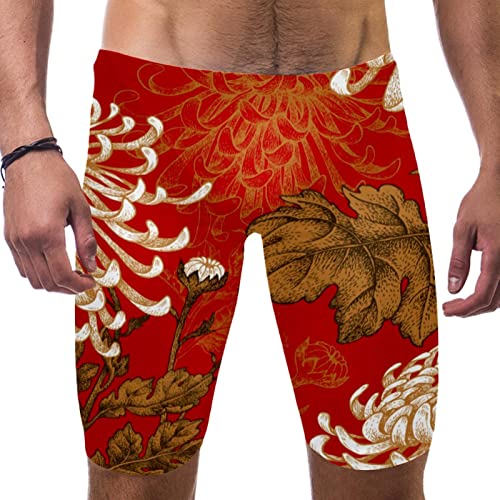 Bañador de natación para hombre con estampado de crisantemos y secado rápido