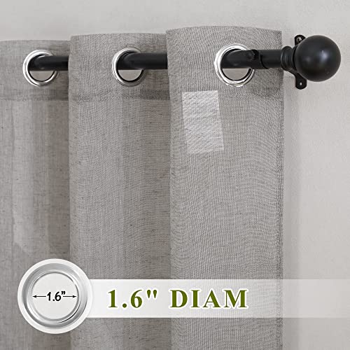 NICETOWN Charcoal Grey Linen Curtains for Bedroom 48 inch Long, Grommet Flax Semi Sheer Short Window Treatments Privacy with Light Filtering Drapes for Kids Room, 2 Panels, W36 x L48
