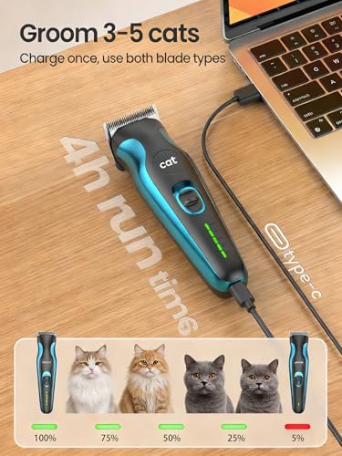 oneisall Schermaschine Katze Leise & Pfotentrimmer 2 in 1 Set, Profi Schermaschine Katze Hund für langhaar verfilzt Fell, Leistungsstarke Tierhaarschneidemaschine für viele Haustiere