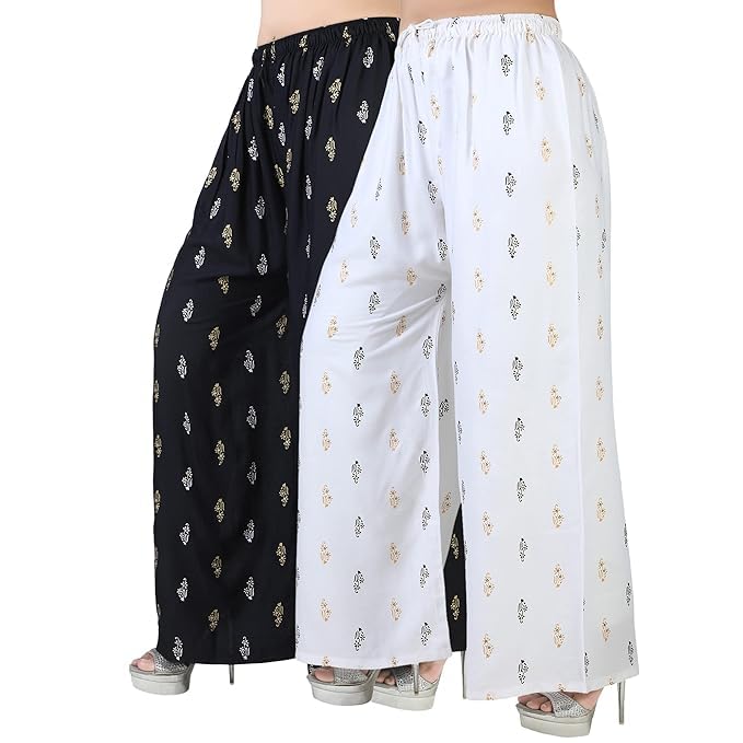 White And Black Combo Rayon Plazo For Women And Girls-image-39