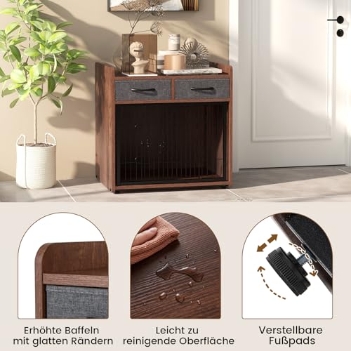 GOPLUS Hundekäfig, Hundebox mit 2 Stoff-Schubladen, abschließbare Tür, Hundehütte Indoor, Tierkäfig Haustierkäfig für Kleine und Mittelgroße Hunde, 62x49,5x63cm