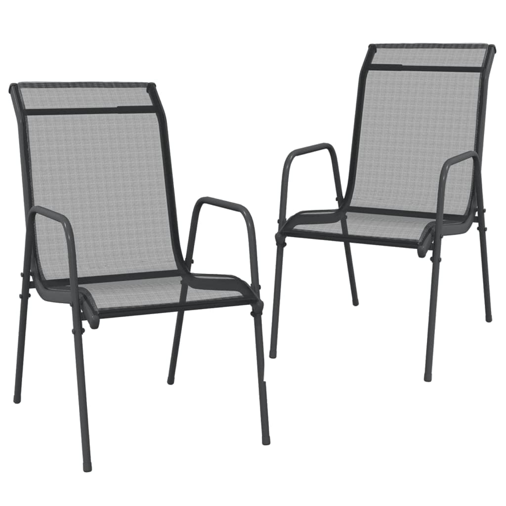 vidaXL 2x Garden Chairs Outdoor Furniture Patio Balcony Yard Armchair Dinner Seating Stackable Dining Chair Steel and Textilene Black