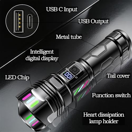 Lampe torche LED rechargeable 500 000 lumens avec écran LCD de puissance