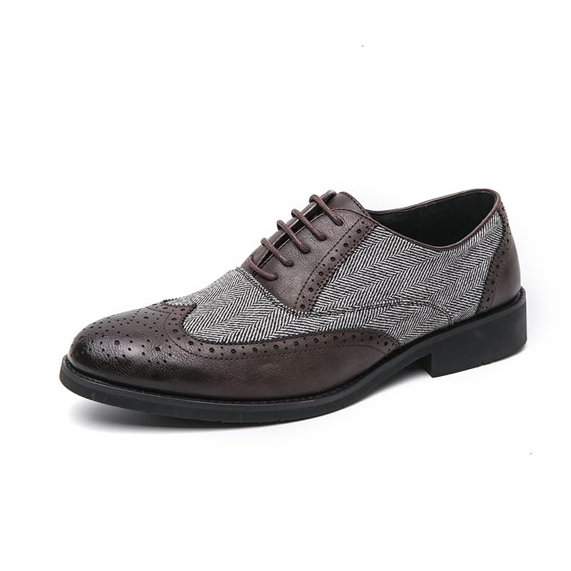 Shoes Dress Oxford for Men Lace Up Pointed Toe Brogue Embossed Wing tip Two Tone Patchwork Non Slip Rubber Sole Slip Resistant Anti-Slip Classic