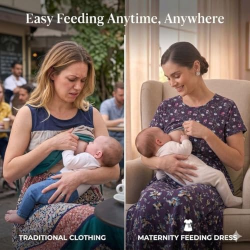 Image of Zero Clothing Feeding Dress for New Moms Casual Loungewear Ankle Length | Cotton Maternity Nighty | Zipless Feeding Dresses for Women | Pregnancy & Nursing Wear