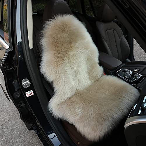 Altlue Fundas Asientos Coche Piel De Oveja Auténtico Funda Asiento Coche Piel De Cordero para Asientos Delanteros De Coche SUV Camión Universales (una Pieza) (Color : Light Bean Paste)