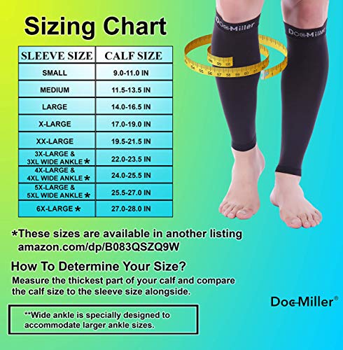 Image of Premium Calf Compression Sleeve 1 Pair 20-30mmHg Strong Calf Support Graduated Pressure for Sports Running Muscle Recovery Shin Splints Varicose Veins Doc Miller (Black, 2-Pack, 3X-Large)