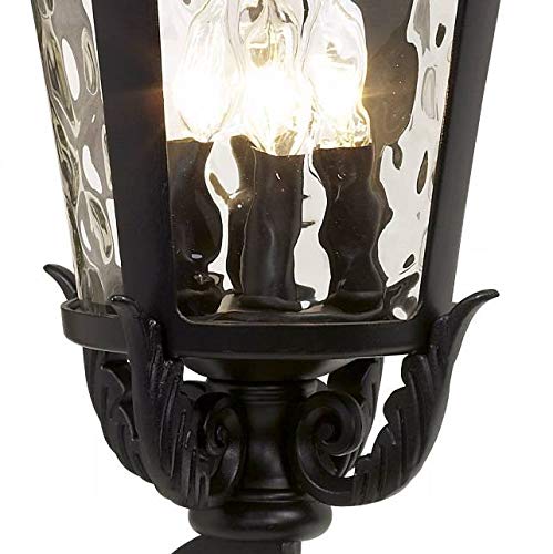 John Timberland Marseille Rustic Vintage Outdoor Wall Light Fixture Textured Black Scroll 27 1/2" Hammered Glass For Exterior House Porch Patio Outside Deck Garage Yard Front Door Garden Home #TOP2