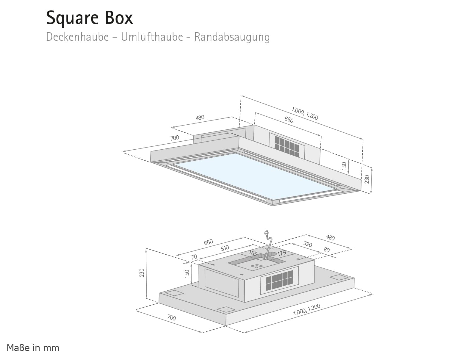 SILVERLINE SBUD 124 S Square Box Dunstabzugshaube 120 cm