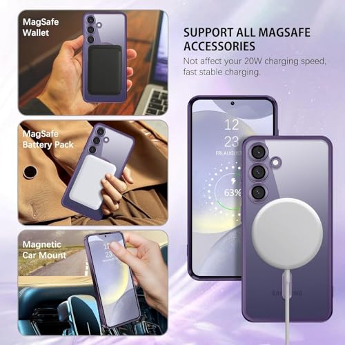 Image of VONZEE Clear Logo Electroplating Transparent Case For Samsung Galaxy S24 FE 5G, Magnetic Plating [Support For MagSafe Charger] Tpu Case Cover, Individual Camera Protection For Each Lens- Deep Purple