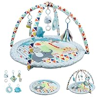 GoldEnough Baby Play Mat, Baby Gym PlayMat for 0-6months Newborn with Hanging Toys and Comfy Mats for Floor Play Playmats & Floor Gyms Toys, Animal-Themed Activity Gym for 0-36 Months Babies Infants