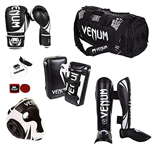 Venum Challenger 2.0 Extreme Bundle 10-Ounce Gloves, Large, Black Gloves/Red Handwrap