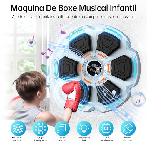 Máquina De Boxe Musical Eletrônica Inteligente Luvas Treino Bluetooth Recarregável (Branco)