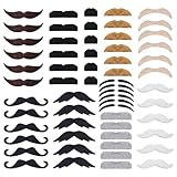 KICNIC 60 Pcs Fake Mustaches Self Adhesive (10 Designs) Novelty Hairy Beard Costume Facial Hair for Christmas Party Supplies Decorations, Suitable for All Ages