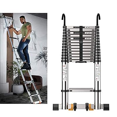 Telesladder Telesladders Multi-Purpose Extendable Ladder Telesladder Extension Telescoping Ladder with Heavy Duty Hooks, Portable Multi-Purpose Engineelevel Telesladder F/5.9M/19Ft