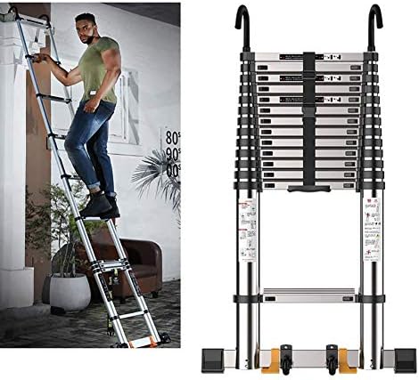 Extension Telescoping Ladder with Heavy Duty Hooks, Portable Multi-Purpose Engineering Level Telescopic Ladder for Home/Office, Load 330lbs (Size :5.5M/18ft)