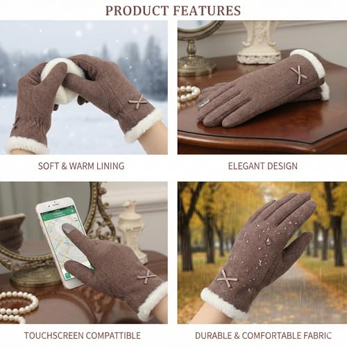 Image of Kraptick Women's Winter Woolen Gloves-Premium Thermal Fleece Lined Touchscreen Hand Warmer Gloves for Cold Weather, Cycling & Driving Soft Fur Cable Knit Elastic Mittens (Free Size, butterfly)(Gray)-8