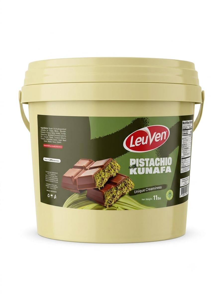 LeuVen Spread Flavors 11LB (LeuVen Pistachio Cream with Kunafa/Kadayif, " "Dubai Chocolate Bar Filling," "11 lbs Bulk Pistachio Paste.")