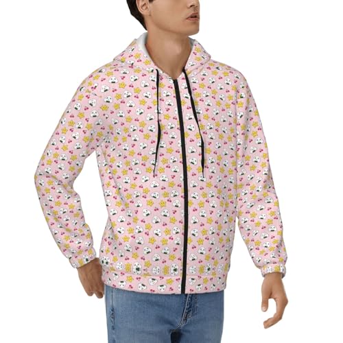 Pidgazdfgv Lovely Rice Ball - Sudadera con capucha para hombre, casual, con cordón de contraste, con cremallera, bolsillo Kaola para él, Negro, XXL