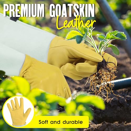 Image of HANDLANDY Rose Pruning Gardening Gloves for Men Women, Thorn Proof Forearm Protection Leather Garden Gloves, Gardening Gifts for Gardeners (Golden Yellow, X-Large)