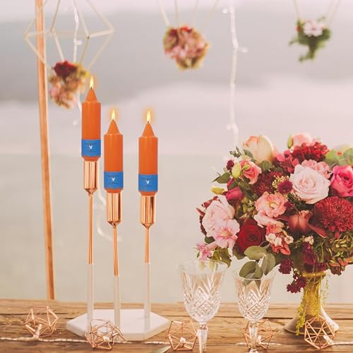Image of 4 Pcs Thanksgiving Pumpkin Orange Taper Candles - 5 Inch Short Handmade Unscented Candles, Slow Burn Smokeless Dinner Candle Sticks for Home Decor Holiday Gifts