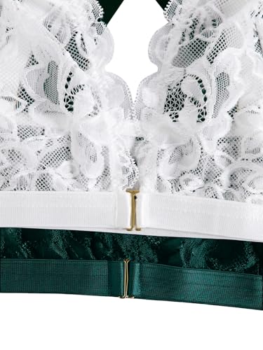 Image of MakeMeChic Women's Plus Size Lace Bralette Front Closure Bras Wireless Deep V Triangle Sexy Lace Bra