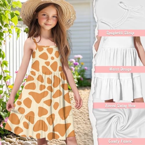 Girls Spaghetti Strap Summer Dress Ruffle Pleated Midi Dresses for School Home 3-16 Y4