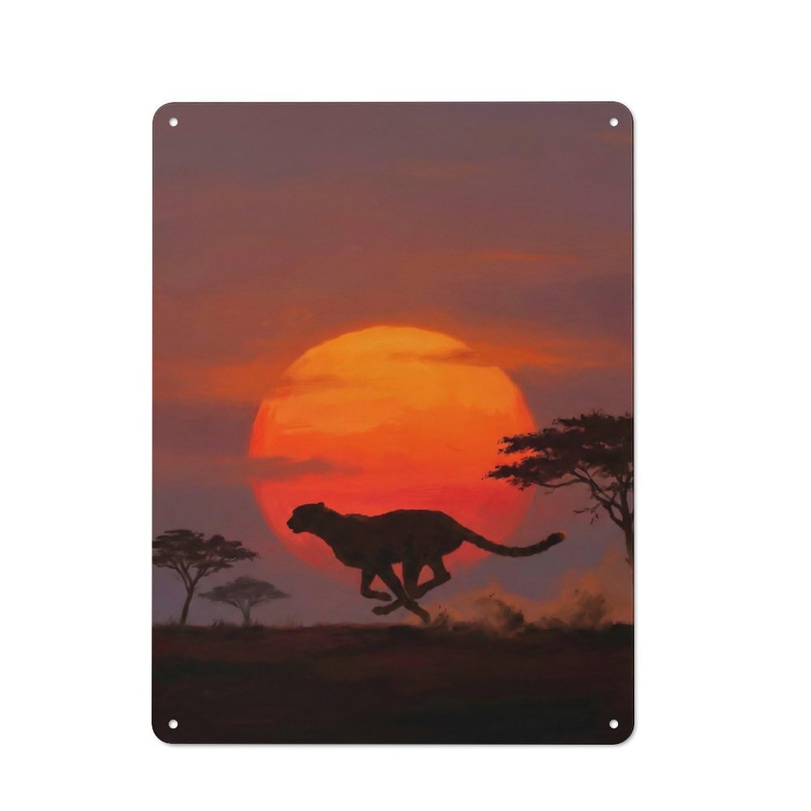 Cheetah Running at Sunset Decorative Tin Sign 40x30cm, Country Country Wall Plaque for Dining Room, Cafe, Entryway Or Family Room