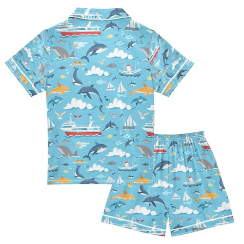 senya Boat Whale Satin Summer Pajama Sets Silk Short Sleeve Button Down Sleepwear2
